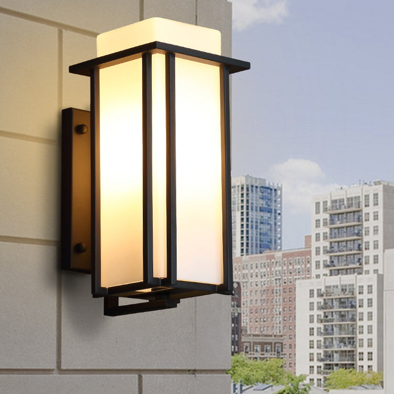 Vivolux | Schwarz 1 Glühbirne Wandmontierte Lampe Vintage Gefrostetes Glas Rechteck Wandbeleuchtung Ideen mit Metallrahmen