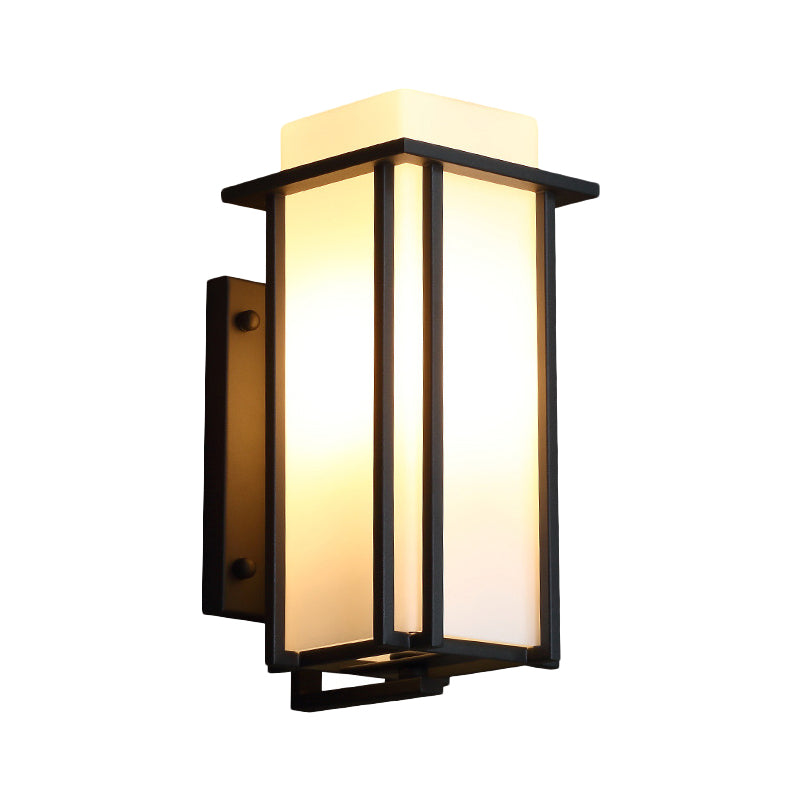 Vivolux | Schwarz 1 Glühbirne Wandmontierte Lampe Vintage Gefrostetes Glas Rechteck Wandbeleuchtung Ideen mit Metallrahmen