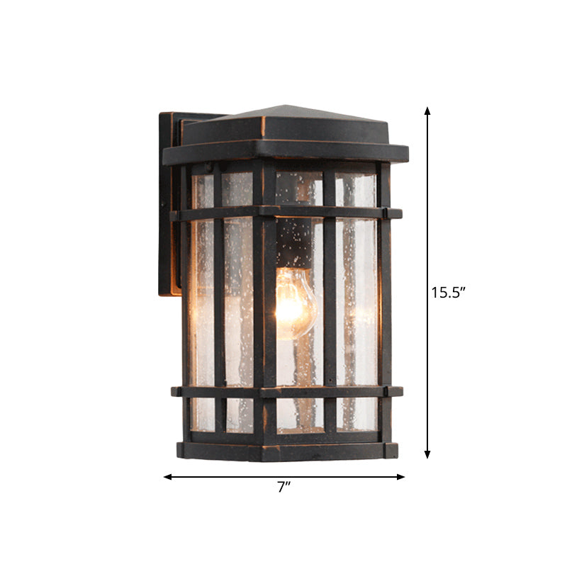 Vivolux | Schwarz 1 Glühbirne Wandlichtarmatur Bauernhaus Klare Samen Glas Rechteck Wandlampe mit Metallrahmen