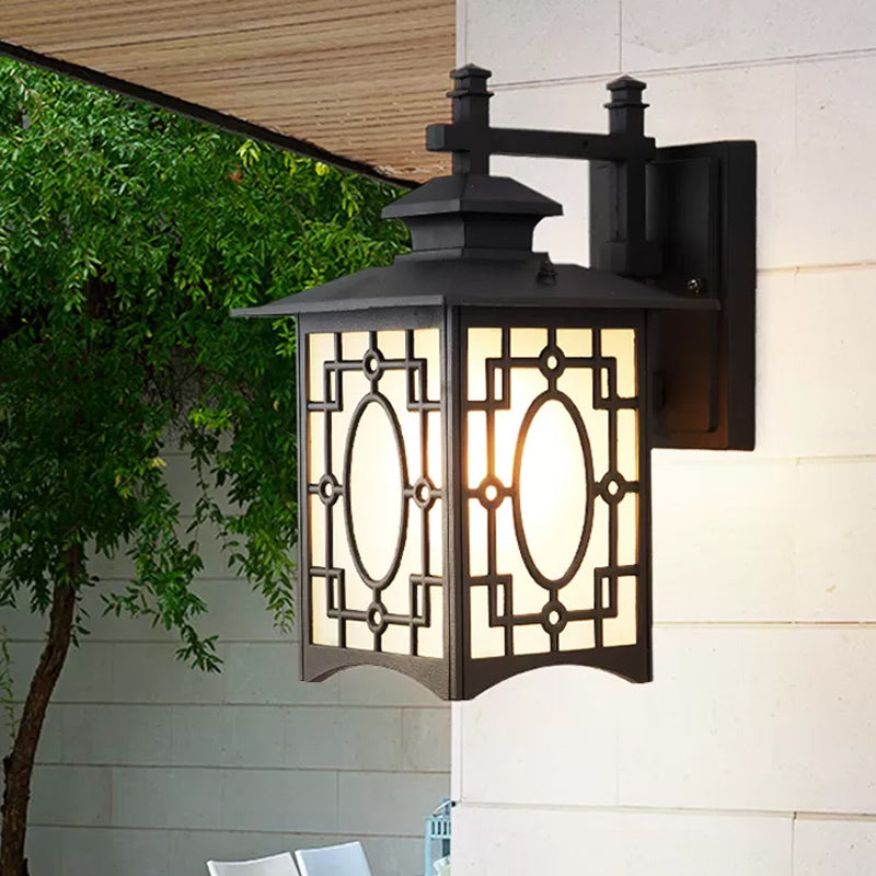 Vivolux | 1 Kop Frosted Glass Wandverlichting Rustiek Zwart/Bronzen Lantaarnvormige Binnenplaats Wandlamp