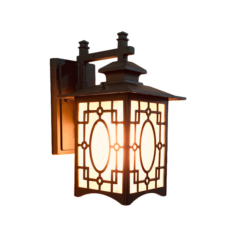 Vivolux | 1 Kop Frosted Glass Wandverlichting Rustiek Zwart/Bronzen Lantaarnvormige Binnenplaats Wandlamp
