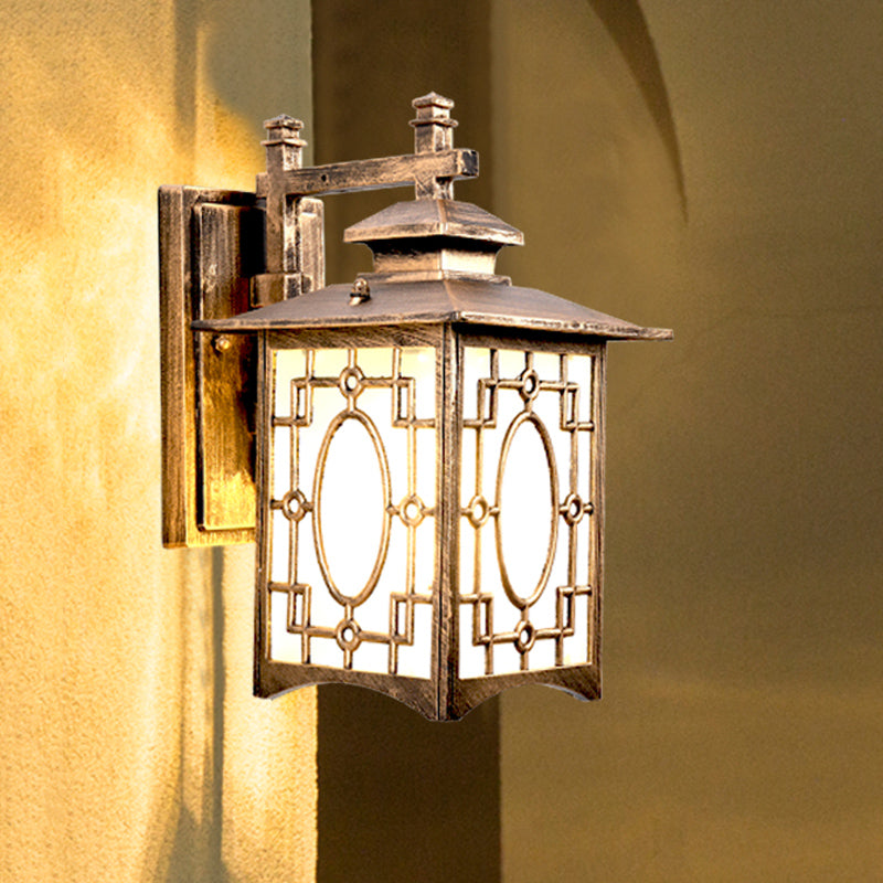 Vivolux | 1 Kop Frosted Glass Wandverlichting Rustiek Zwart/Bronzen Lantaarnvormige Binnenplaats Wandlamp