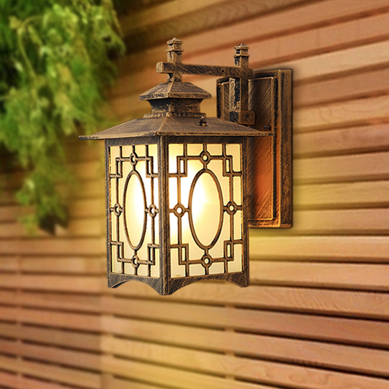 Vivolux | 1 Kop Frosted Glass Wandverlichting Rustiek Zwart/Bronzen Lantaarnvormige Binnenplaats Wandlamp