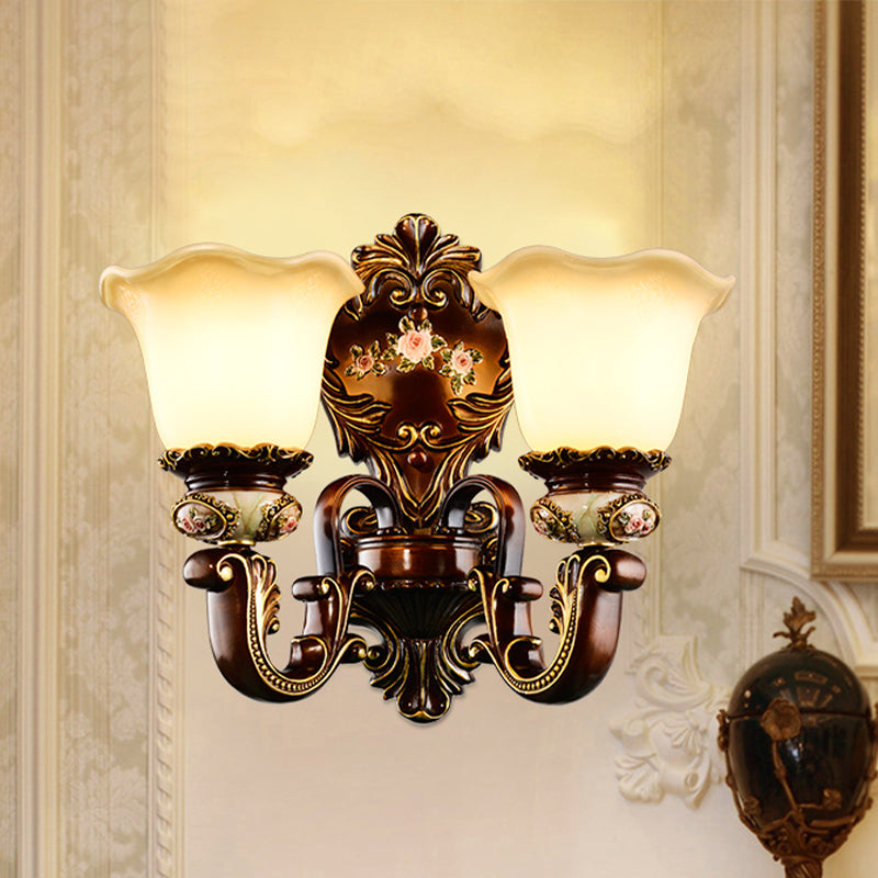 Vivolux | Scalloped Schlafzimmer Wandlicht Rustikale Harz 1/2 Köpfe Rost Wandleuchte mit gebogenem Arm