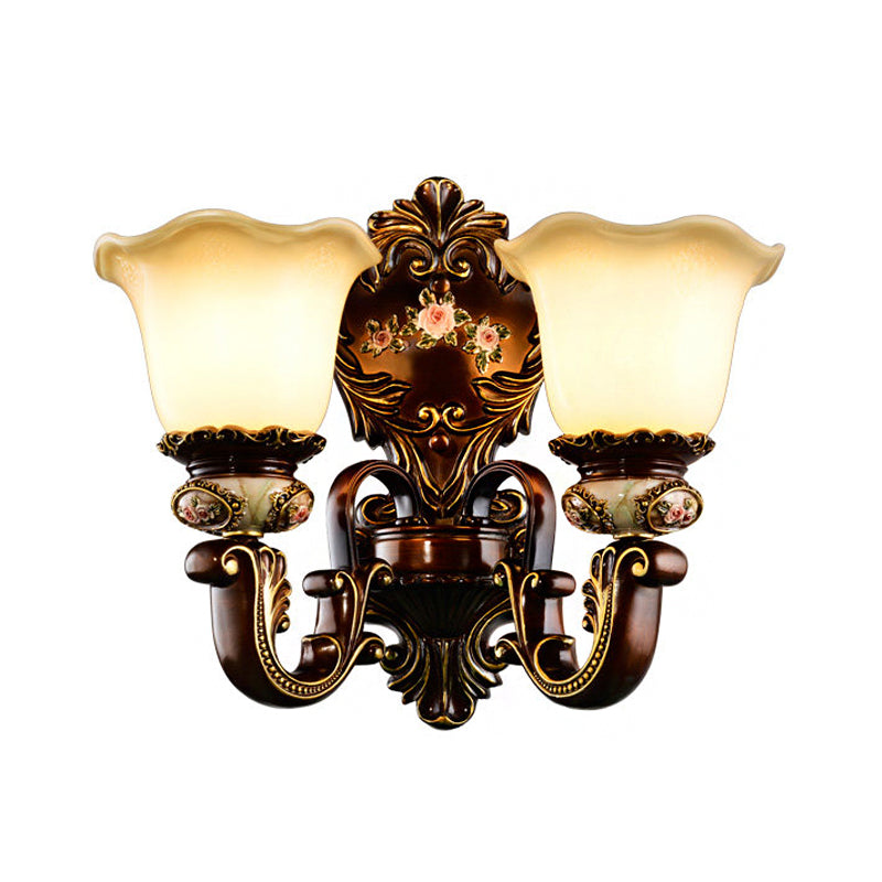 Vivolux | Scalloped Schlafzimmer Wandlicht Rustikale Harz 1/2 Köpfe Rost Wandleuchte mit gebogenem Arm