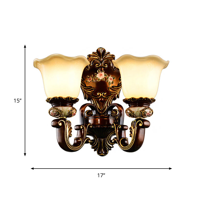 Vivolux | Scalloped Schlafzimmer Wandlicht Rustikale Harz 1/2 Köpfe Rost Wandleuchte mit gebogenem Arm
