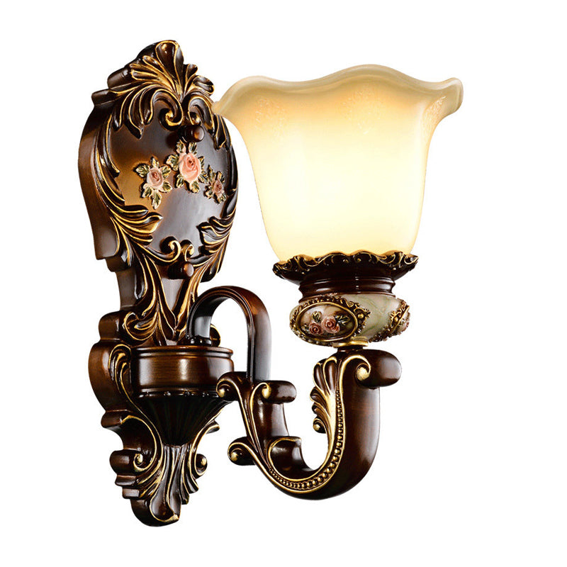 Vivolux | Scalloped Schlafzimmer Wandlicht Rustikale Harz 1/2 Köpfe Rost Wandleuchte mit gebogenem Arm