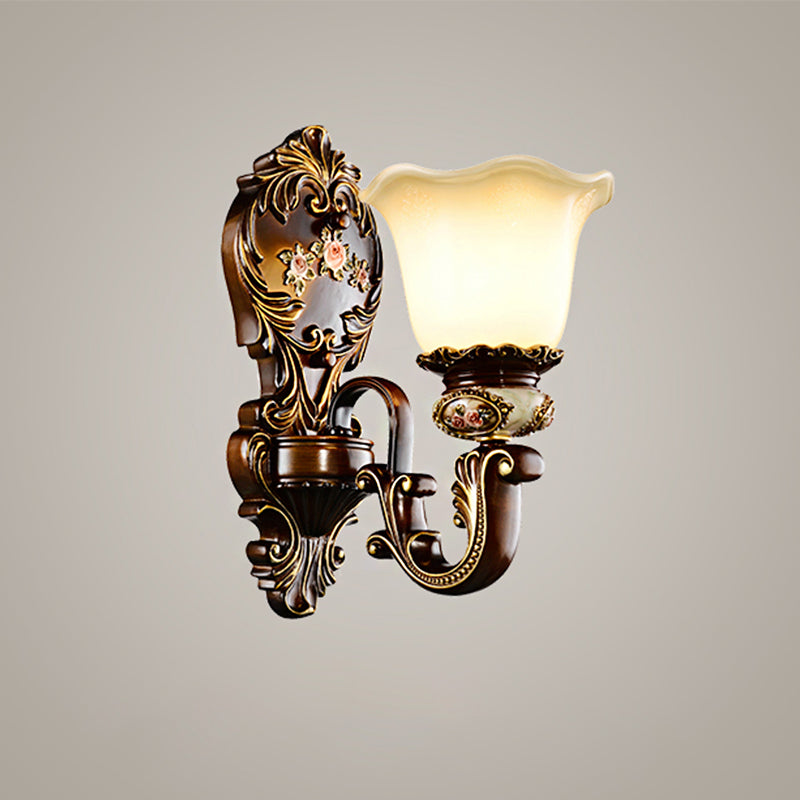 Vivolux | Scalloped Schlafzimmer Wandlicht Rustikale Harz 1/2 Köpfe Rost Wandleuchte mit gebogenem Arm