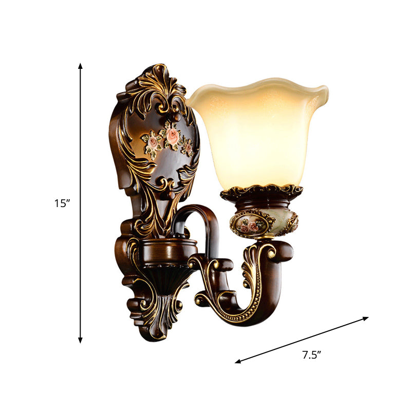 Vivolux | Scalloped Schlafzimmer Wandlicht Rustikale Harz 1/2 Köpfe Rost Wandleuchte mit gebogenem Arm