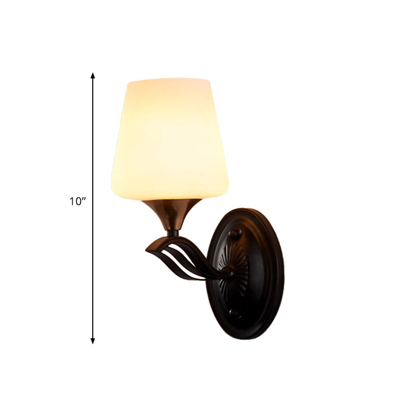 Vivolux | Schwarz 1-Lampen Wandmontierte Lampe Traditionell Weiße Mattierte Glas Kegelförmige Wandlampe Leuchte