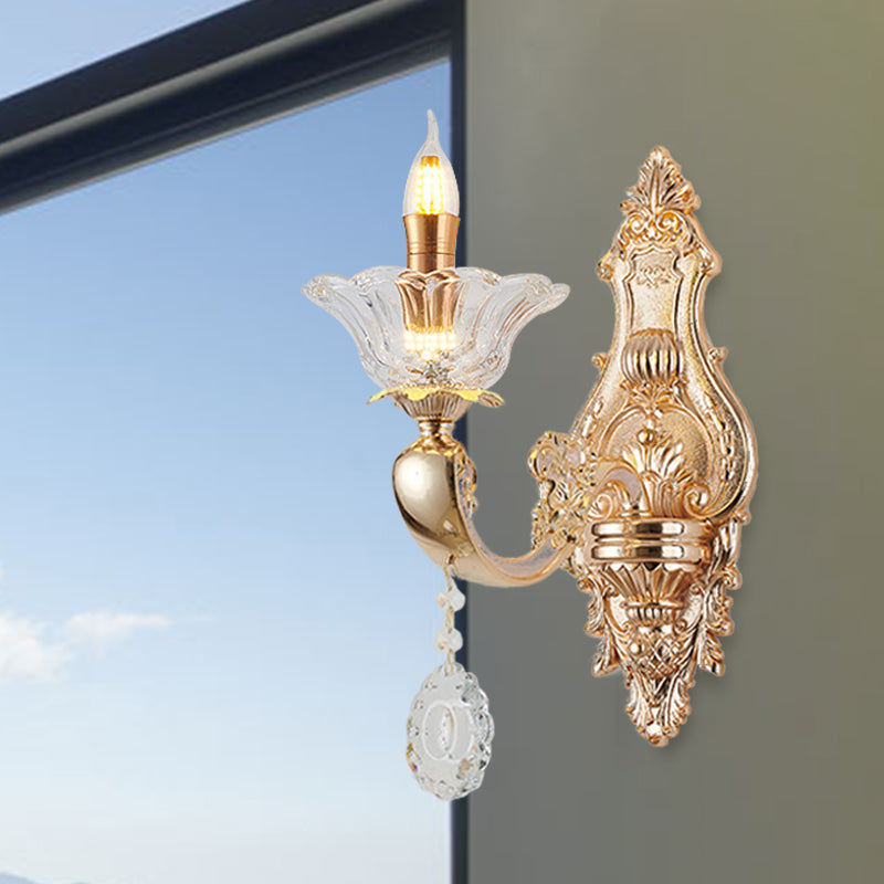 Vivolux | Retro Kandelaar Wandlamp Verlichtingsarmatuur 1/2-Bulb Duidelijk Kristalglas Wandgemonteerde Lamp in Goud