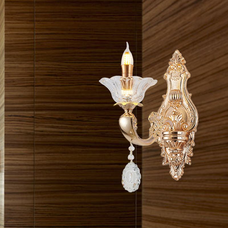 Vivolux | Retro Kandelaar Wandlamp Verlichtingsarmatuur 1/2-Bulb Duidelijk Kristalglas Wandgemonteerde Lamp in Goud