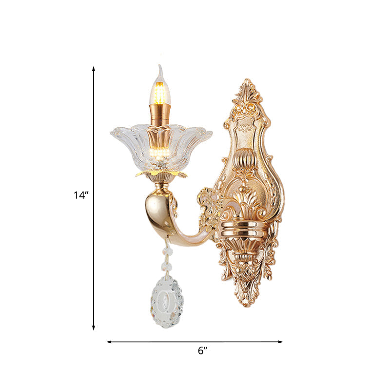 Vivolux | Retro Kandelaar Wandlamp Verlichtingsarmatuur 1/2-Bulb Duidelijk Kristalglas Wandgemonteerde Lamp in Goud