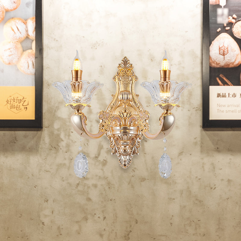 Vivolux | Retro Kandelaar Wandlamp Verlichtingsarmatuur 1/2-Bulb Duidelijk Kristalglas Wandgemonteerde Lamp in Goud