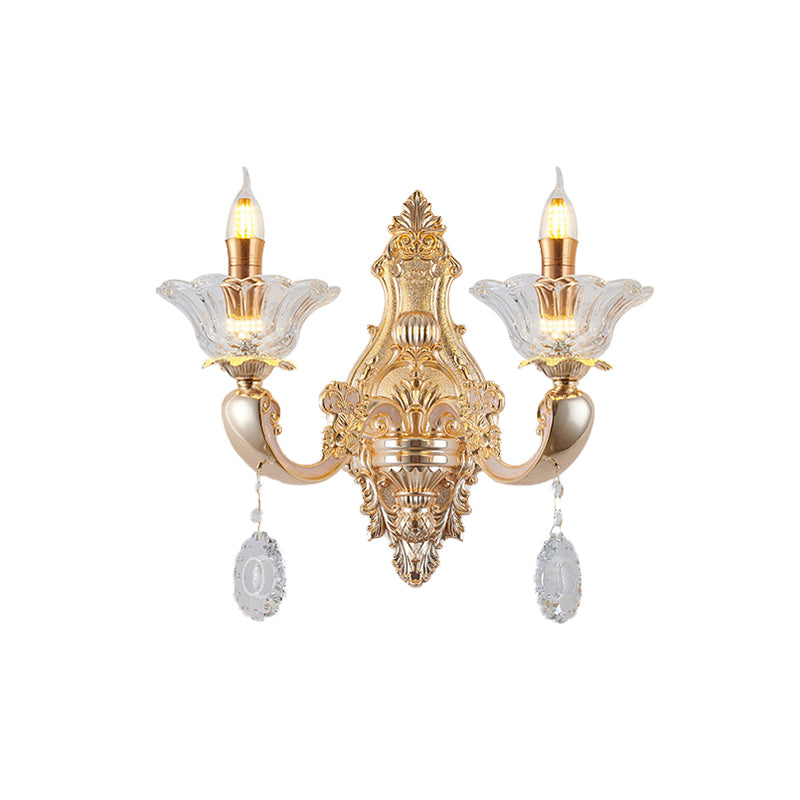 Vivolux | Retro Kandelaar Wandlamp Verlichtingsarmatuur 1/2-Bulb Duidelijk Kristalglas Wandgemonteerde Lamp in Goud