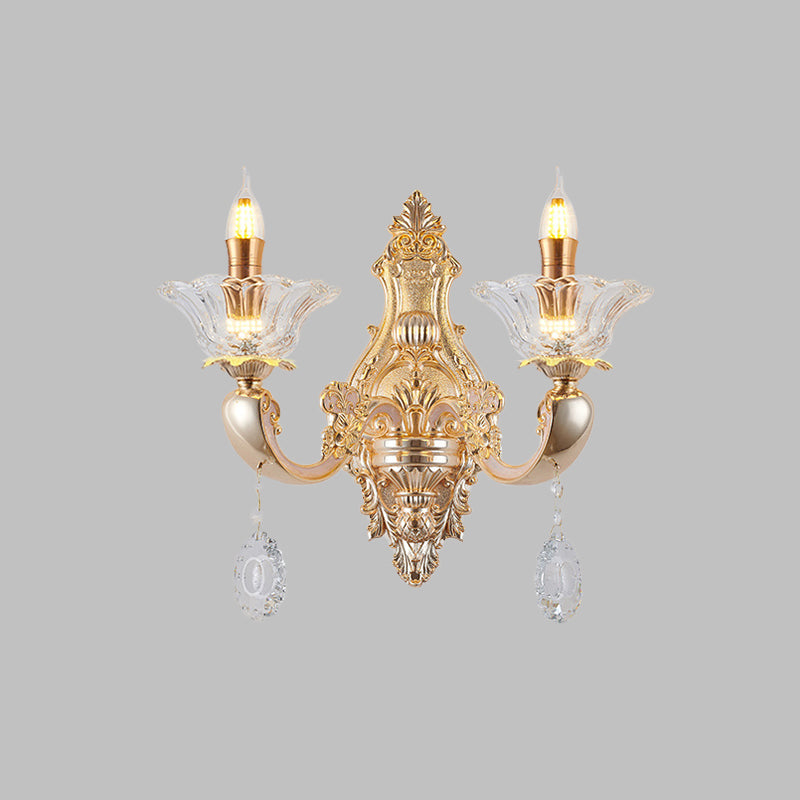 Vivolux | Retro Kandelaar Wandlamp Verlichtingsarmatuur 1/2-Bulb Duidelijk Kristalglas Wandgemonteerde Lamp in Goud