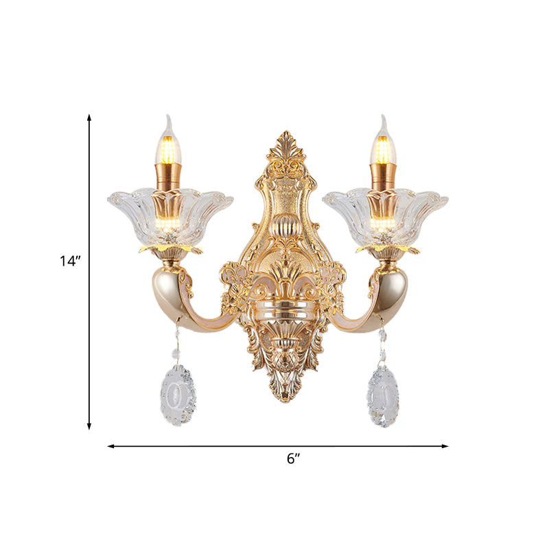 Vivolux | Retro Kandelaar Wandlamp Verlichtingsarmatuur 1/2-Bulb Duidelijk Kristalglas Wandgemonteerde Lamp in Goud