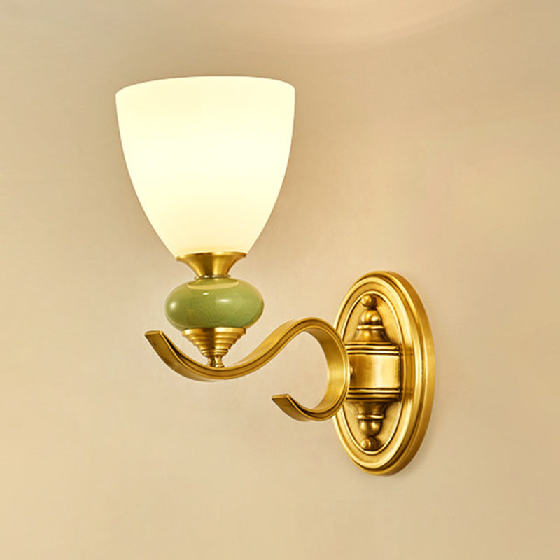 Vivolux | Vintage Conic Wandmontage Verlichtingsarmatuur 1/2-Kop Opal Glas Op Wandlamp in Goud voor Woonkamer