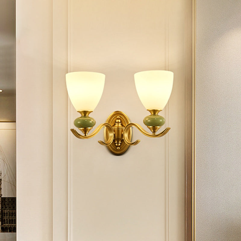Vivolux | Vintage Conic Wandmontage Verlichtingsarmatuur 1/2-Kop Opal Glas Op Wandlamp in Goud voor Woonkamer