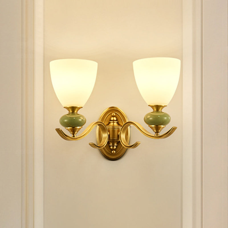 Vivolux | Vintage Conic Wandmontage Verlichtingsarmatuur 1/2-Kop Opal Glas Op Wandlamp in Goud voor Woonkamer