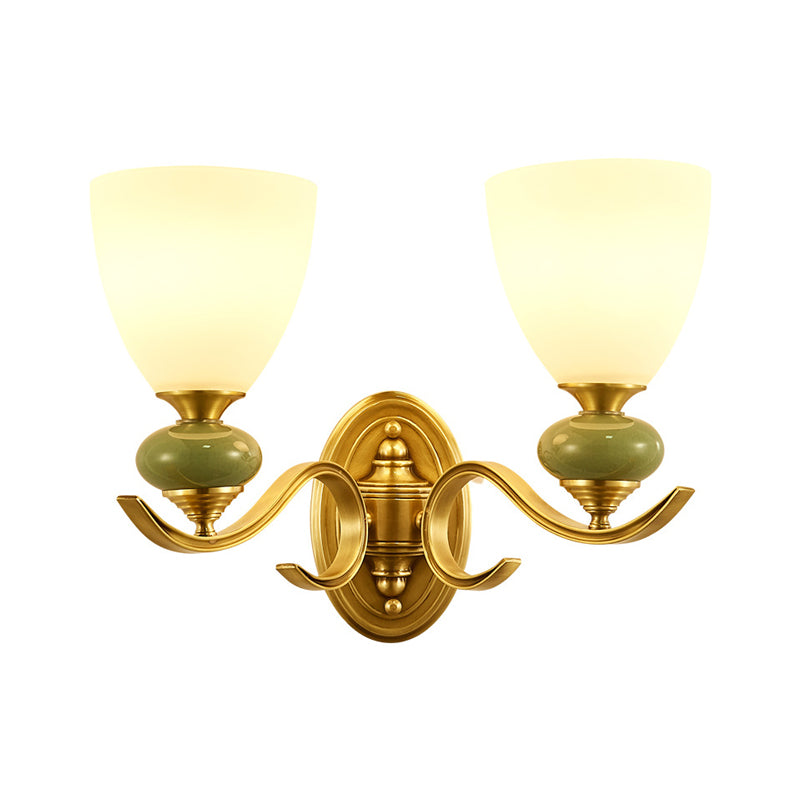 Vivolux | Vintage Conic Wandmontage Verlichtingsarmatuur 1/2-Kop Opal Glas Op Wandlamp in Goud voor Woonkamer