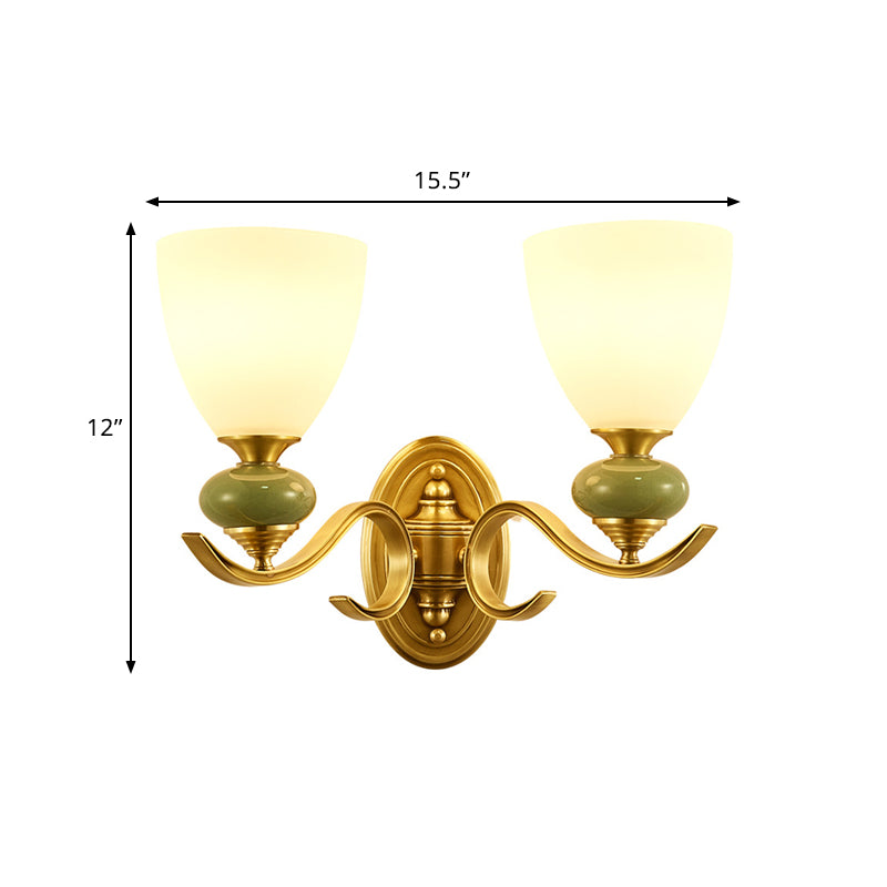 Vivolux | Vintage Conic Wandmontage Verlichtingsarmatuur 1/2-Kop Opal Glas Op Wandlamp in Goud voor Woonkamer
