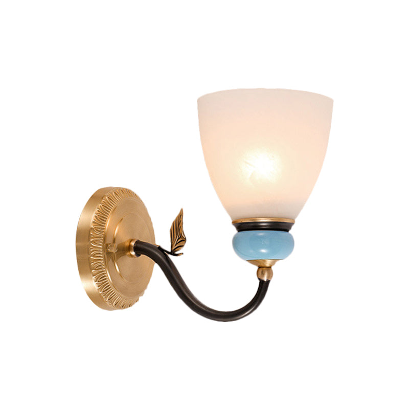 Vivolux | 1 Glühbirne Weiße Glas Wandleuchte Traditionelle Schwarze und Goldene Kegel Ecke Oben Wandlicht Leuchte