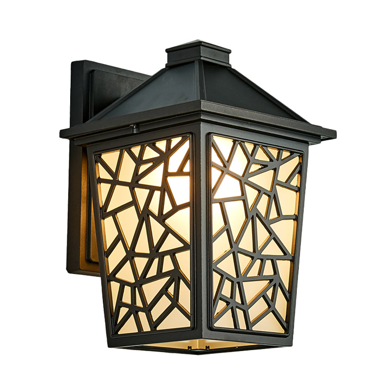 Vivolux | Schwarz 1 Kopf Wand Sconce Beleuchtung Lodge Mattiertes Glas Laterne Wandmontierte Leuchte