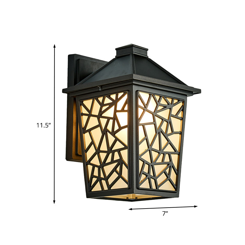 Vivolux | Schwarz 1 Kopf Wand Sconce Beleuchtung Lodge Mattiertes Glas Laterne Wandmontierte Leuchte