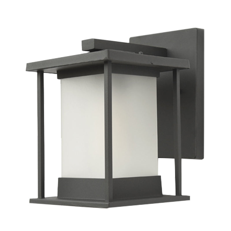 Vivolux | Witte glazen rechthoekige wandlamp rustiek 1-lamp wandverlichting voor buiten in koffie/zwart met metalen frame