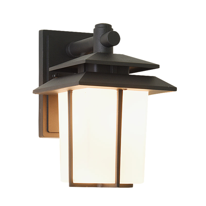 Vivolux | Witte Glazen Lantaarn Wandlamp Lodge 1-Lamp Binnenplaats Wandverlichting Fixture in Brons/Zwart