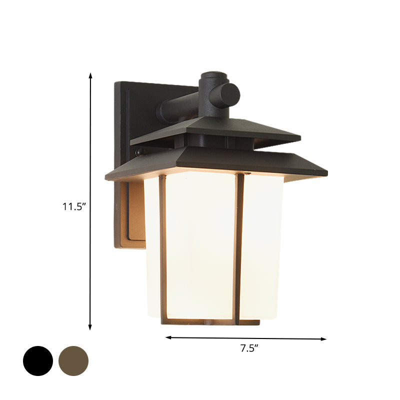 Vivolux | Witte Glazen Lantaarn Wandlamp Lodge 1-Lamp Binnenplaats Wandverlichting Fixture in Brons/Zwart