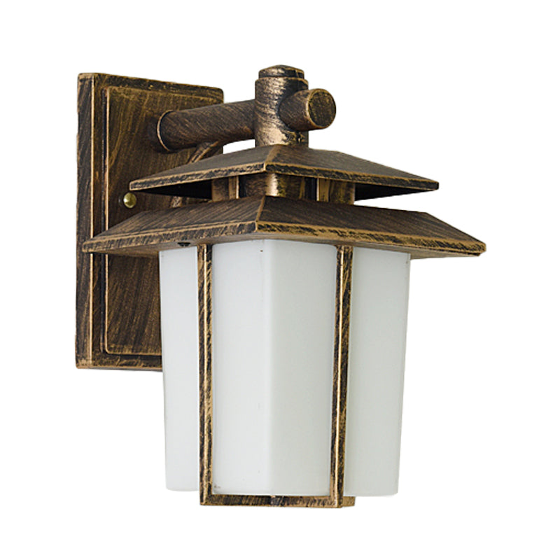 Vivolux | Witte Glazen Lantaarn Wandlamp Lodge 1-Lamp Binnenplaats Wandverlichting Fixture in Brons/Zwart
