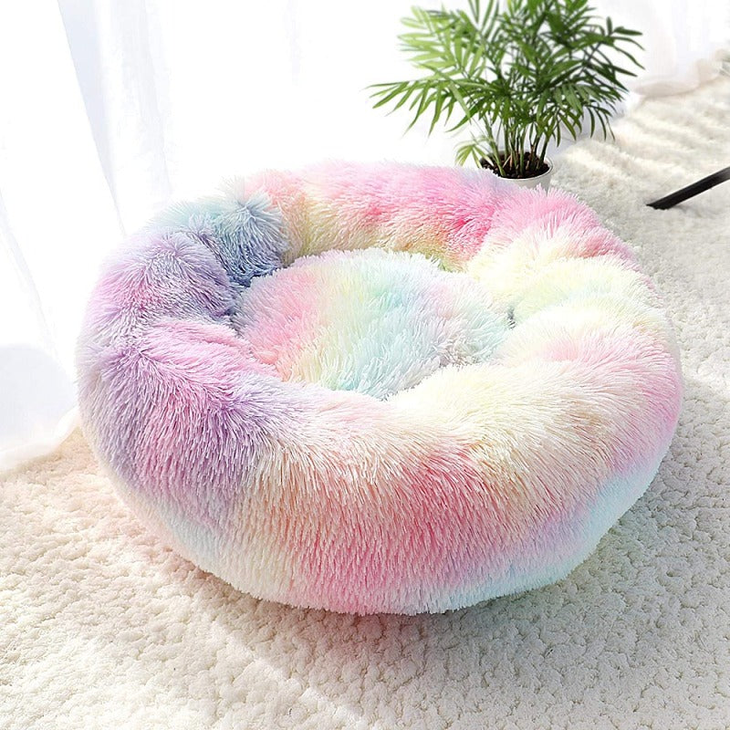 Vivolux | Runder Regenbogen Extra Plüsch Beruhigender Donut Hundebetten