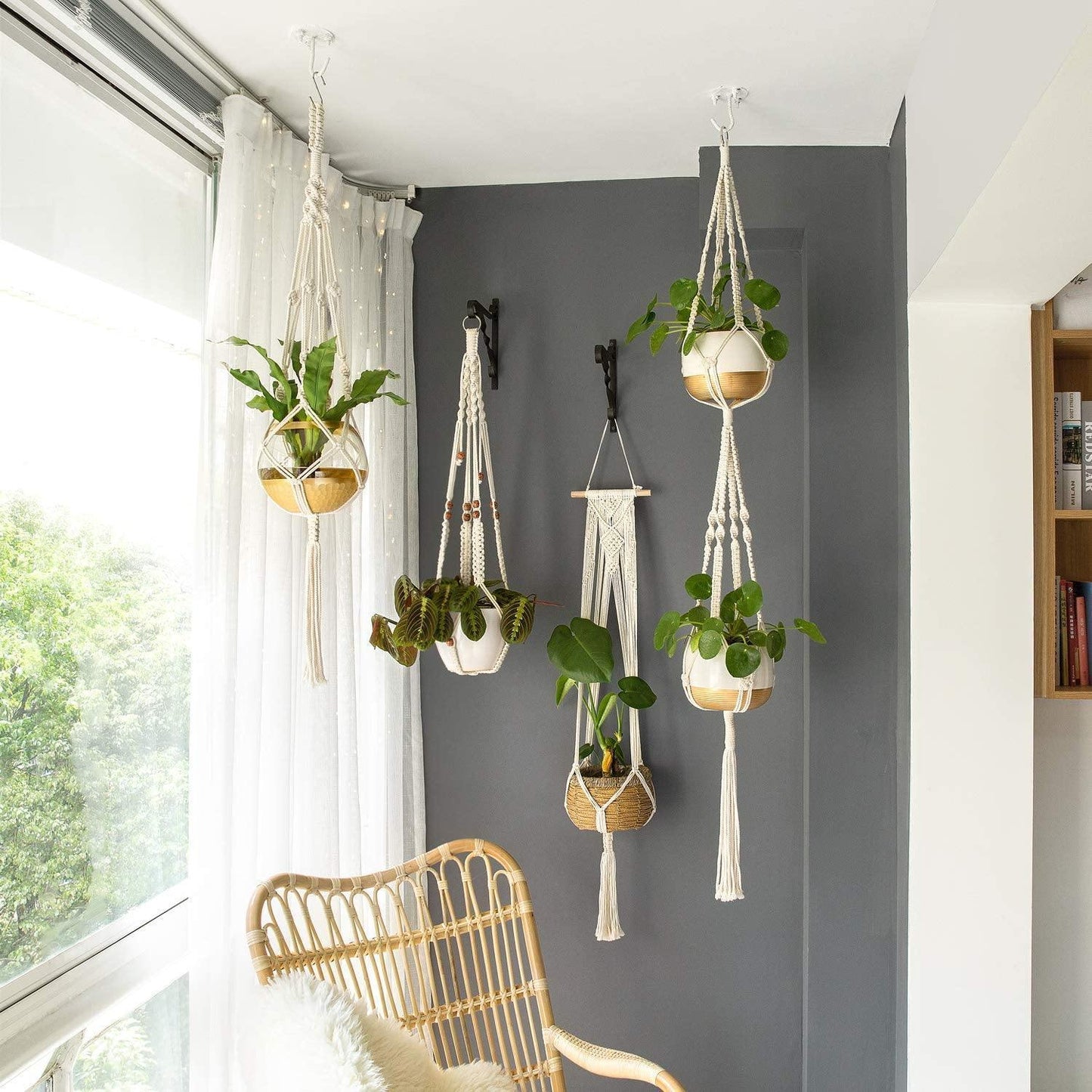 Vivolux | 4-teiliges handgefertigtes Boho-Makramee-Pflanzenhänger-Set