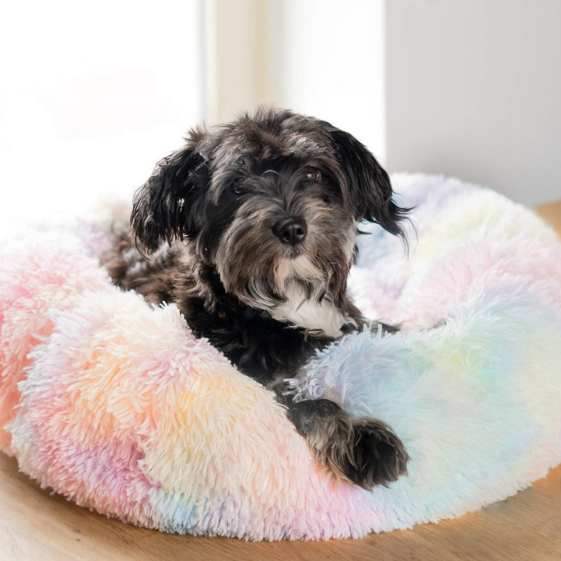 Vivolux | Runder Regenbogen Extra Plüsch Beruhigender Donut Hundebetten
