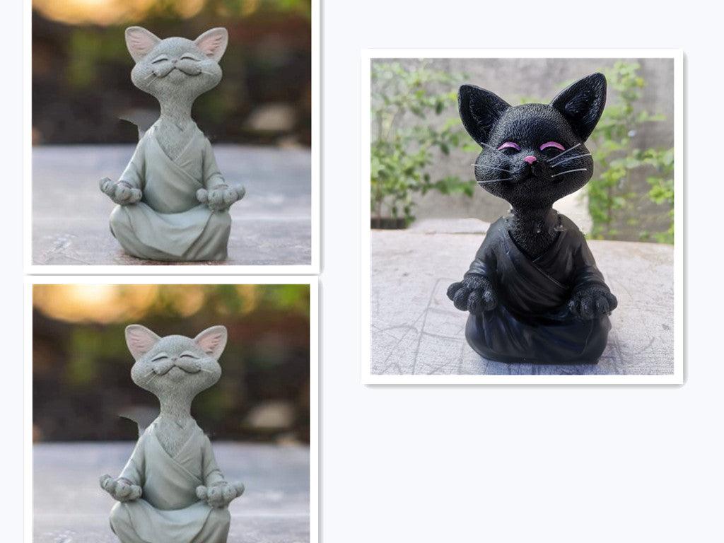 Vivolux | Verspielt Schwarze Buddha Katze Figur Meditation Yoga Sammlerstück Glückliche Katzen Dekor Zuhause Garten Dekoration Gartenornament