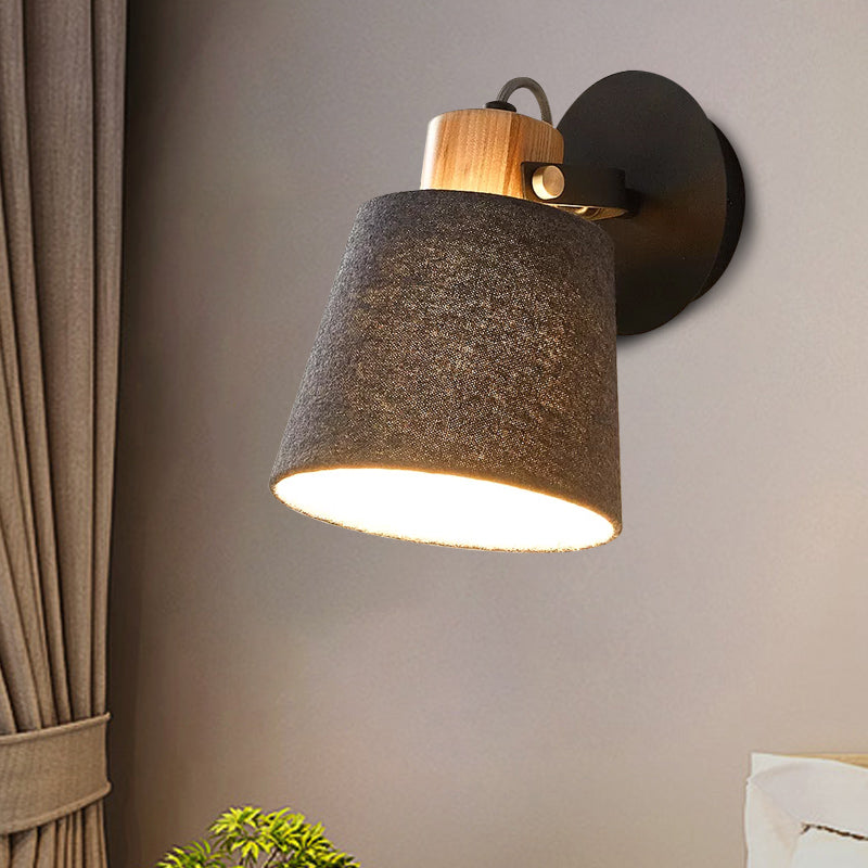 Vivolux | 1 Kopf Holz Wandbeleuchtung Modernismus Schwarze Wandmontierte Lampe mit Fassstoffschirm