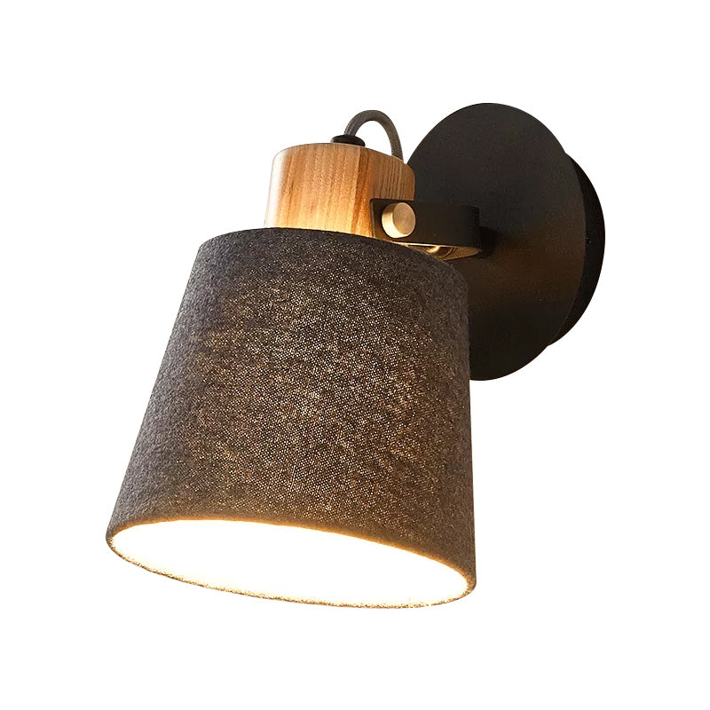 Vivolux | 1 Kopf Holz Wandbeleuchtung Modernismus Schwarze Wandmontierte Lampe mit Fassstoffschirm
