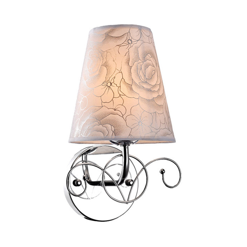 Vivolux | Roze Gedrukte Stof Witte Wandlamp Kegel Schaduw 1-Lichts Platteland Sconces Verlichting voor Parlor