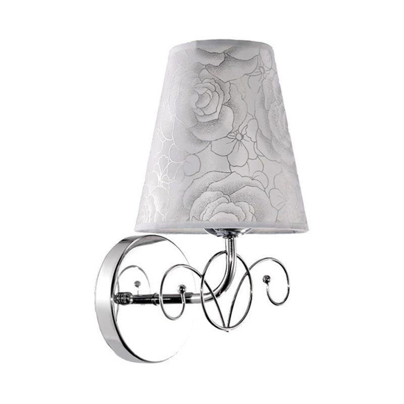Vivolux | Roze Gedrukte Stof Witte Wandlamp Kegel Schaduw 1-Lichts Platteland Sconces Verlichting voor Parlor