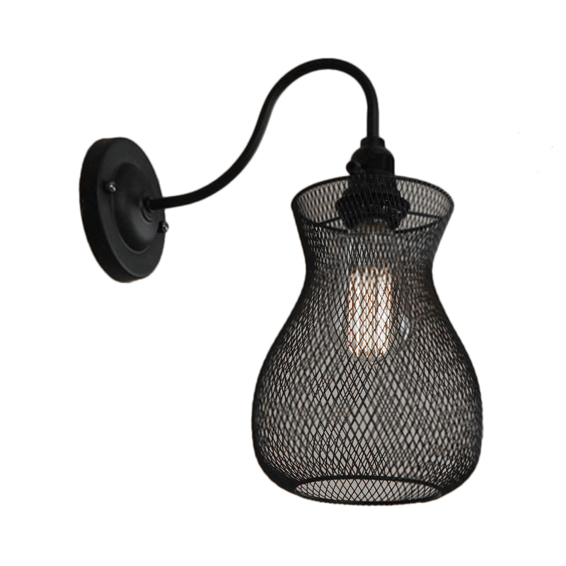Vivolux | 1 Glühbirnen Vase Form Wand Sconce mit Mesh-Schirm Industriestil Schwarz Metall Wandleuchte für Flur