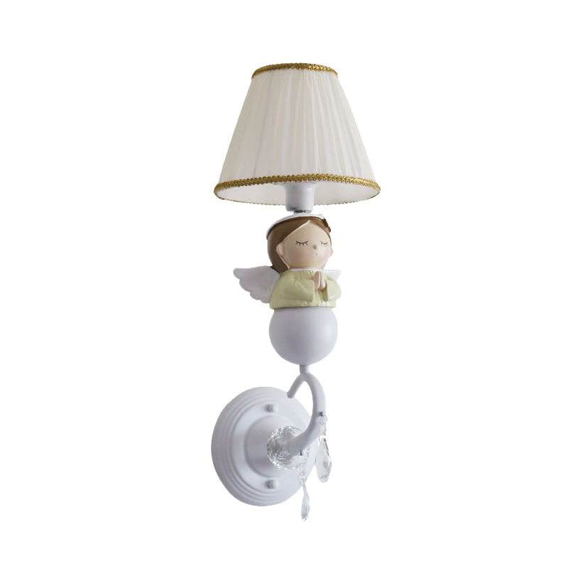 Vivolux | Stof Barrel Wandlamp Fixture Cartoon 1-Kop Witte Wandlamp met Hars Engel Ontwerp