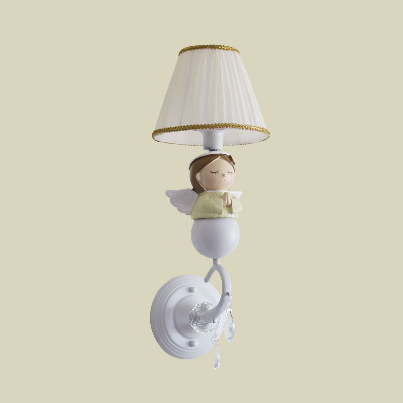 Vivolux | Stof Barrel Wandlamp Fixture Cartoon 1-Kop Witte Wandlamp met Hars Engel Ontwerp