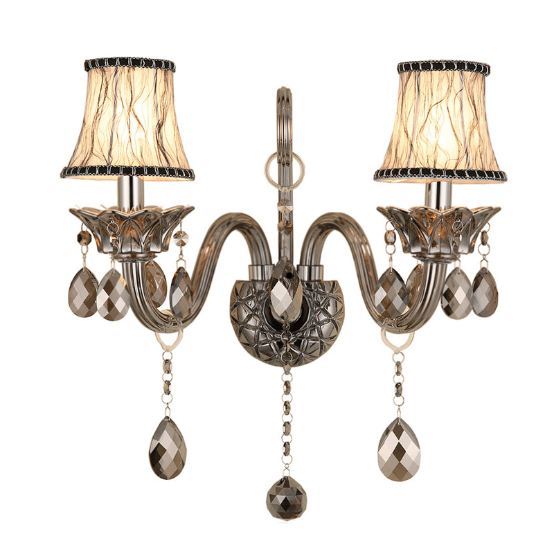 Vivolux | Rookgrijs kristallen bel wandlamp retro 1/2-bulb woonkamer wandlamp met stoffen kap