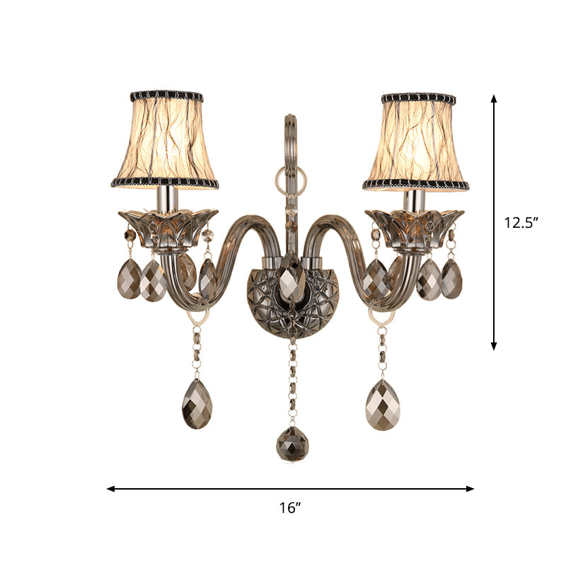 Vivolux | Rookgrijs kristallen bel wandlamp retro 1/2-bulb woonkamer wandlamp met stoffen kap