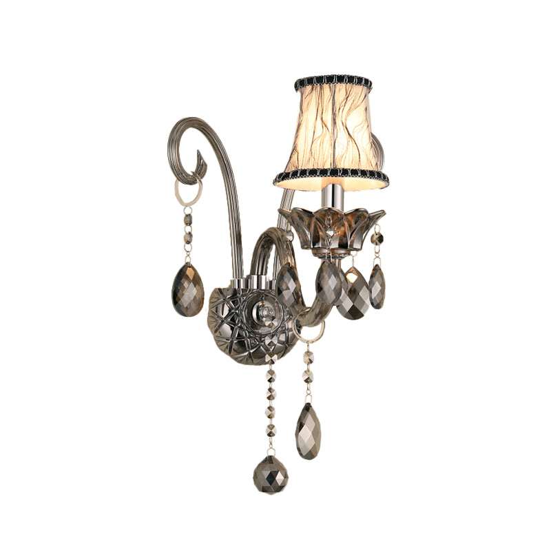 Vivolux | Rookgrijs kristallen bel wandlamp retro 1/2-bulb woonkamer wandlamp met stoffen kap