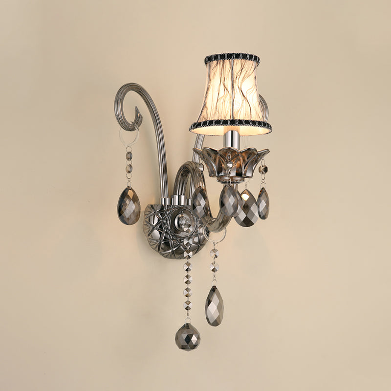 Vivolux | Rookgrijs kristallen bel wandlamp retro 1/2-bulb woonkamer wandlamp met stoffen kap