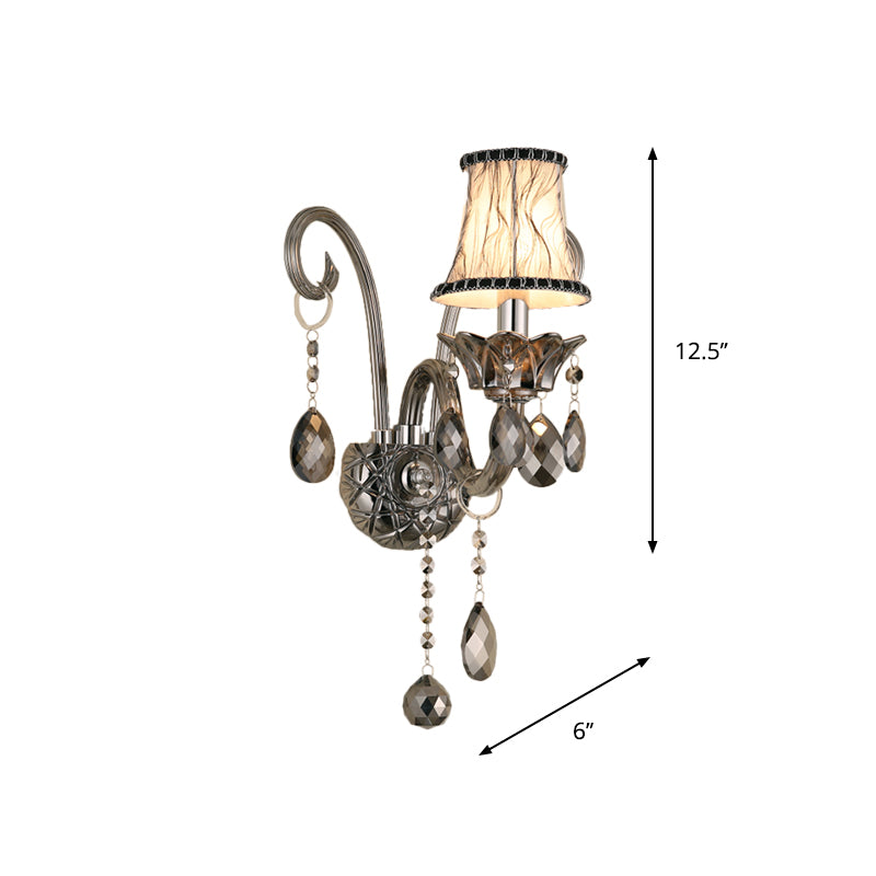 Vivolux | Rookgrijs kristallen bel wandlamp retro 1/2-bulb woonkamer wandlamp met stoffen kap