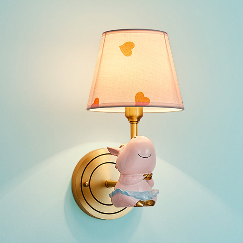 Vivolux | Resin Paard Wandlamp Cartoon 1-Kop Gouden Muurverlichtingsarmatuur met Emmer Stoffen Lampenkap
